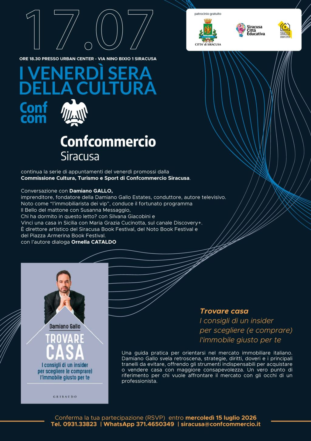 17 LUGLIO H.18,30 PRESSO URBAN CENTER SIRACUSA: I VENERDI` SERA DELLA CULTURA